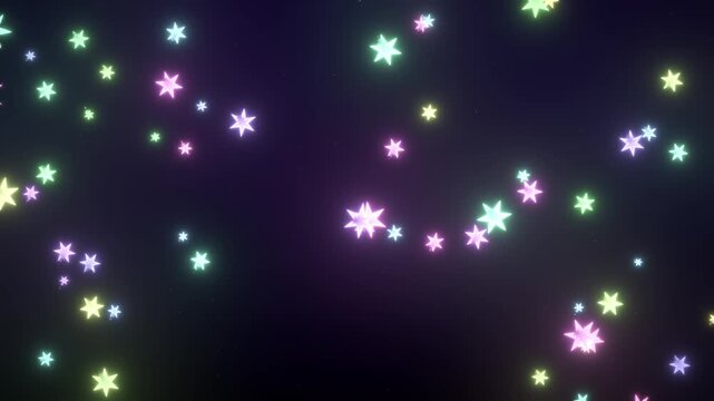 Colorful Glowing Six Pointed Stars Floating Across Dark Ultraviolet Background