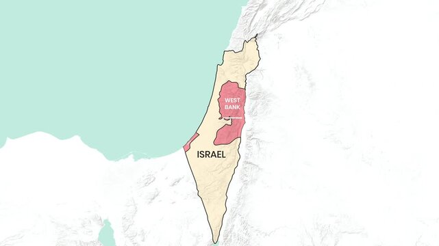 Dynamic Map Animation Displaying Israel, West Bank, Gaza, and City Labels