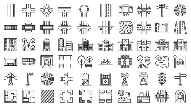Collection of Architectural Symbols and Icons for Urban Planning.
