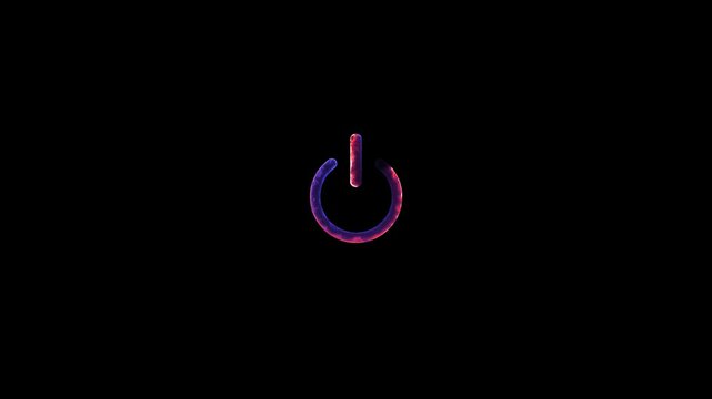 Neon power button animation. Startup power button. Glowing power button icon animation on a black background. Neon light power button turning on and off animation. Power switch symbol.