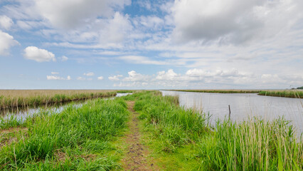 The Rozé Canal with traditional barges in the Brière Nature Park, France © serge