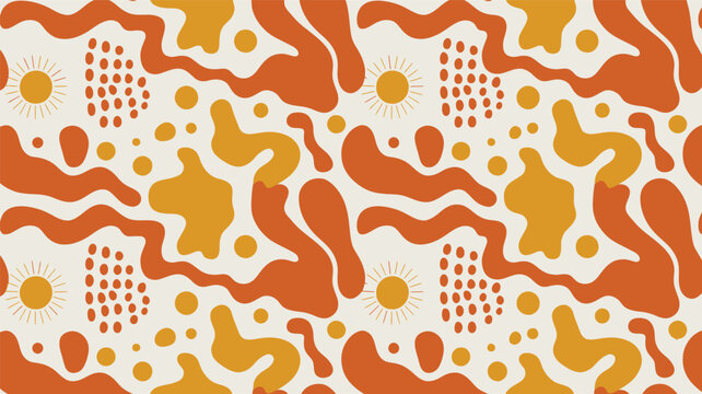 Vibrant orange and yellow abstract pattern with sun shapes
