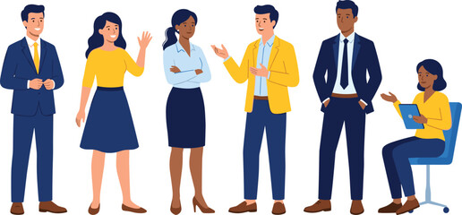 Fototapeta premium Business Team Icon Set with Diverse Professionals in Suits for Corporate, Office, and Teamwork Designs