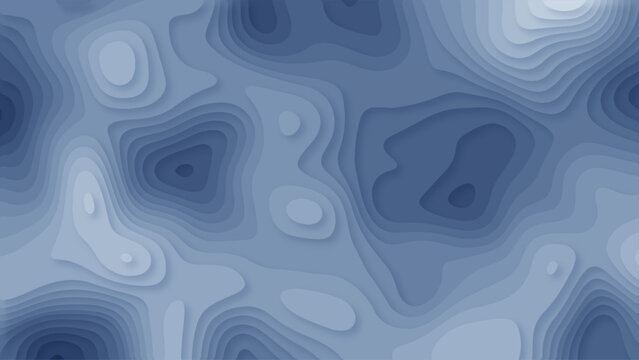 Blue Abstract Topographic Paper Cut Background with Layered Contour Shapes, 3D Fluid Terrain Texture Design for Modern Wallpaper, Digital Art, Branding and Technology Backdrop