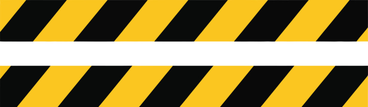 Yellow and black warning tape vector illustration with diagonal hazard stripes texture and horizontal white blank line space background