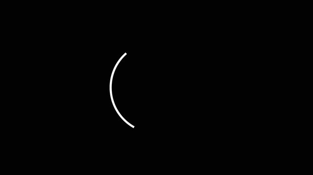 Loading icon white spins circles on black background, 4k video, abstract circle frame template footage, dark background, animated simple white ring parts.