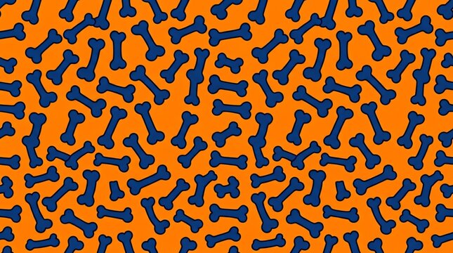 Pattern of blue dog bones on an orange background graphic illustration seamless repeat