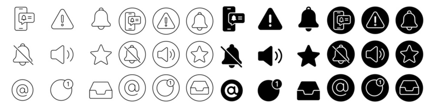 Notification alert UI icons for messaging warnings and updates