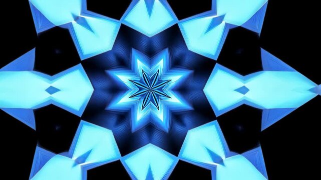 Intricate Blue Geometric Crystal Pattern with Symmetrical Design and Sharp Edges in High-Resolution Digital Art