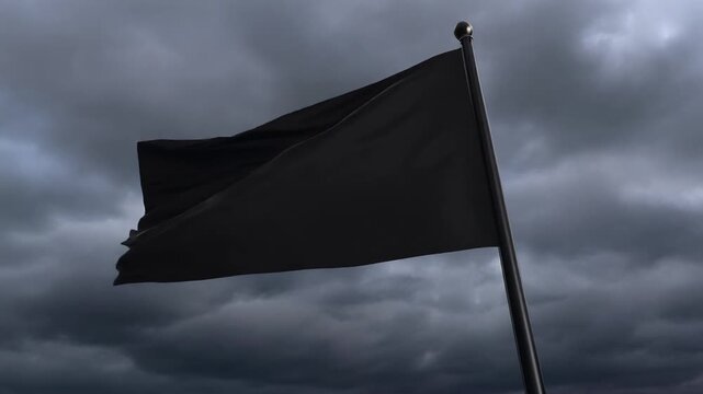 Plain Black Flag Snapping Forcefully Strong Wind Cinematic Dramatic Background Loop Video