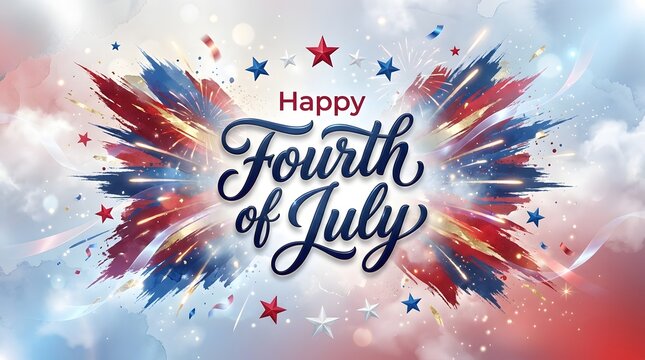 Fourth of july celebration graphic with fireworks and patriotic script