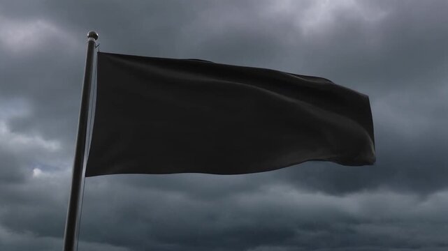 Plain Black Flag Snapping Forcefully Strong Wind Cinematic Dramatic Background Loop Video