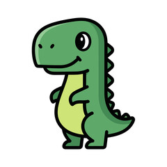 Fototapeta premium Cute cartoon dinosaur character, green color, isolated on white background
