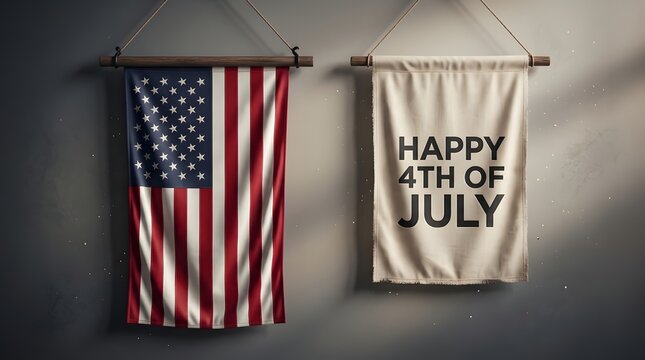 American flags and 4th of july banner display