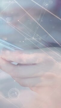 Vertical video: Clouds clearing, hands lifting phone, thumb swiping, HUD expanding to show network