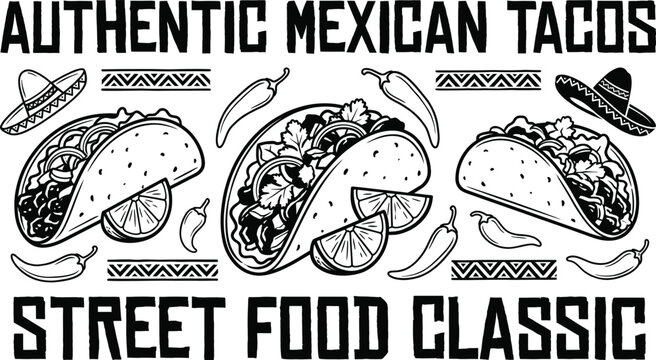 Authentic mexican tacos street food classic Vector