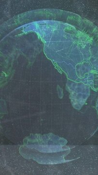 Vertical video: Particles sparking holo globe rotating pulsing links notebook entering linking data