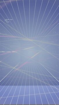 Vertical video: Code fading grid staying neon shifting stack sliding in shifting focus toward books
