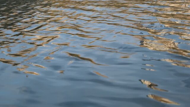 Fast flowing river surface with abstract rippling wave patterns, silent water background footage