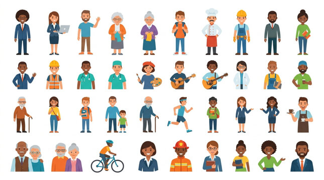 Diverse Group of People Representing Various Professions and Ages.