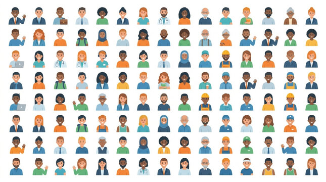 Diverse Group of People Avatars Representing Various Professions and Backgrounds.