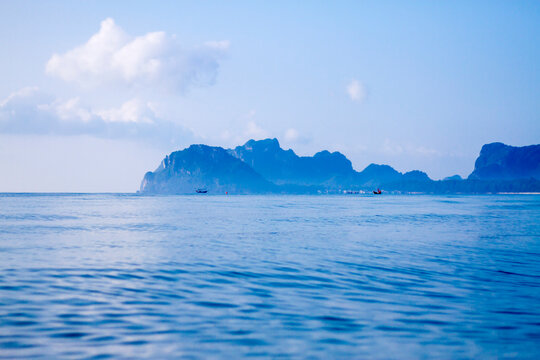 Beach and mountain on sea