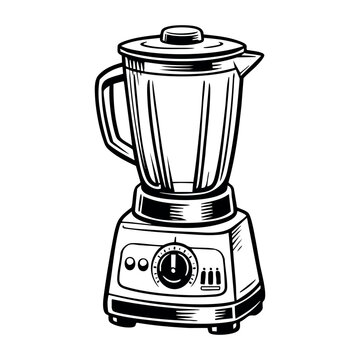 Vintage style blender drawing, preparing food and drinks, kitchen appliance for crushing, mixing, and blending ingredients