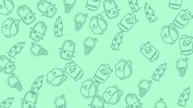 Light green background summer doodles ideal for social media posts, greeting cards, party invitations, and seasonal designs.