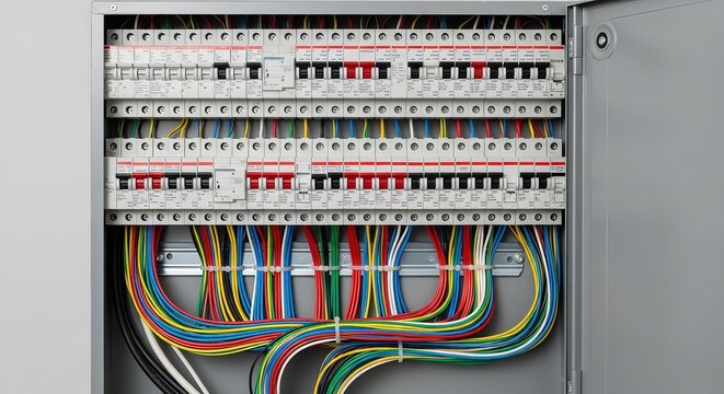 Colorful network cables connected to patch panel in server rack setup