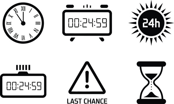 Clock sun digital timer hourglass warning sign last chance
