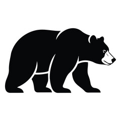 Fototapeta premium Grizzly bear silhouette walking in wild forest nature landscape black vector illustration icon.
