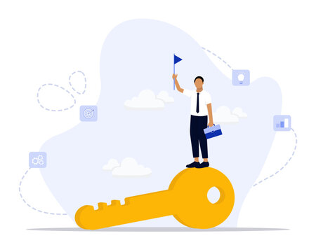 Key to business success concept illustration. Suitable for landing page, ui, web, App intro card, editorial, flyer, and banner.