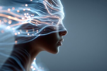 Obraz premium human silhouette with glowing data lines overlay future tech concept raw photography