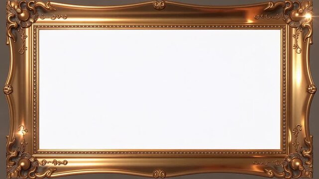 Golden Ornate Frame With Empty White Center Video Close Up.