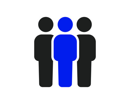 Three businessman figures in blue and black symbolizing corporate teamwork and group leadership perfect for business strategy
