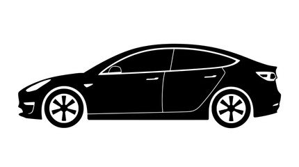 Obraz premium Car sports silhouette icon with side view, sleek profile, glossy black badge and wheel graphics for automotive design