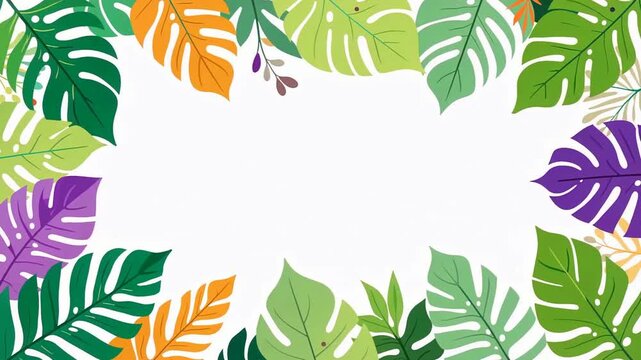 Vibrant Tropical Leaf Frame for Video with Colorful Border.