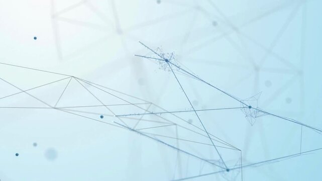 Abstract digital motion background with blue geometric plexus structures moving across clean white space creating network connectivity visualization clip.
