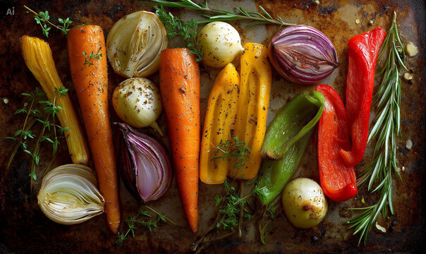 Roasted vegetables with carrots, onions and peppers 