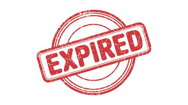 Expired red rubber stamp with grunge texture and circular frame, isolated on a transparent background with a checkered pattern.