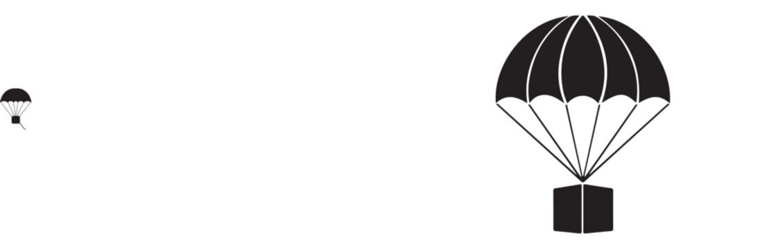 Drone Delivery and Logistics Icon Set &ndash; Parachute Shipping, Cloud Download and Location Marker Vector SymbolsWeb