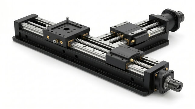 Industrial linear actuator with ball screw mechanism and metal rails on generated using ai