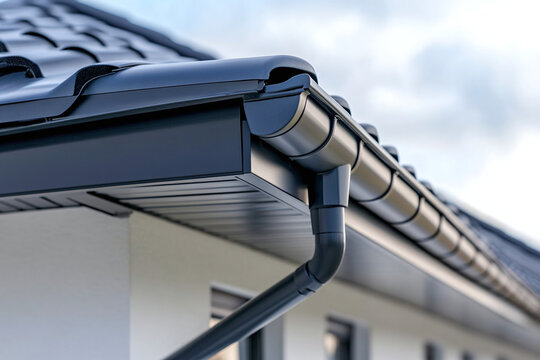 Modern house roof gutter and drainage system