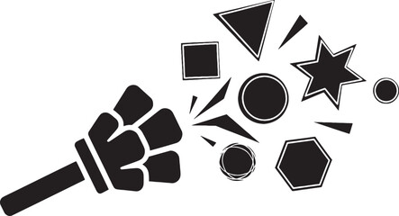 Black fist hitting geometric shapes, abstract explosion © miht3325