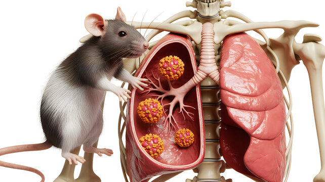 Rat near dissected lungs and organs illustration