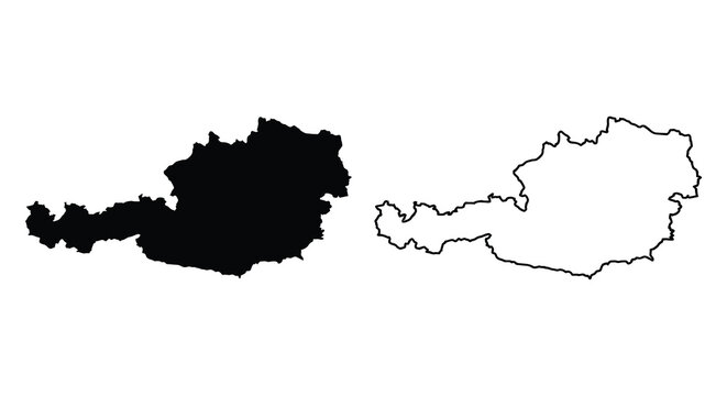 austria map silhouette black and white outline silhouette