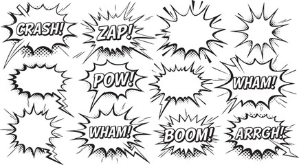 Comic book sound effect speech bubbles, black and white © miht3325