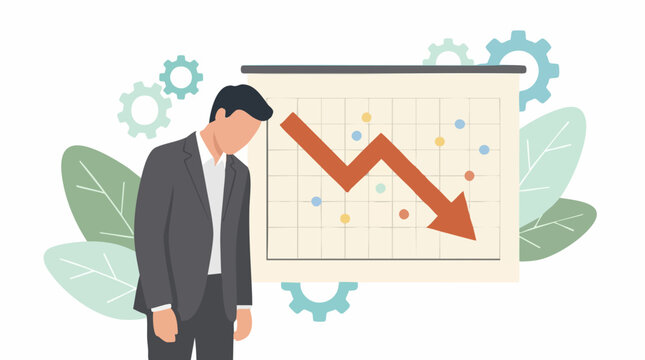 Businessman observing a declining chart, symbolizing business loss or failure