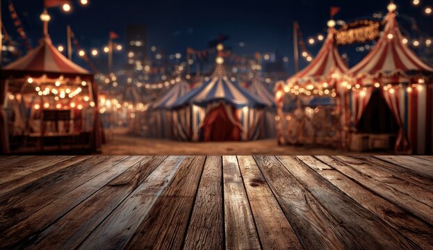 Colorful carnival background with circus tents and bright lights creating a festive atmosphere