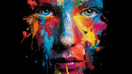 Fototapeta premium Abstract face made of colorful paint splashes 